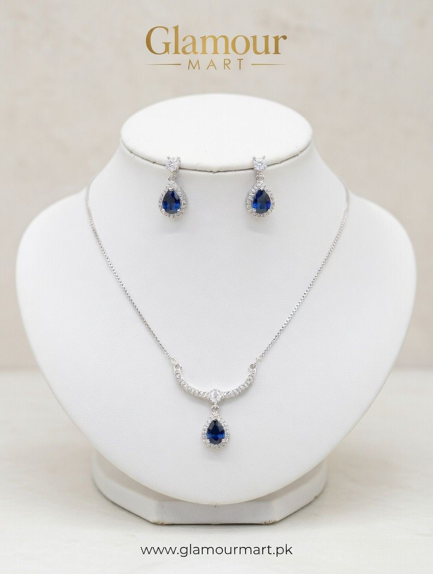 Elegant Blue Teardrop Pendant Set