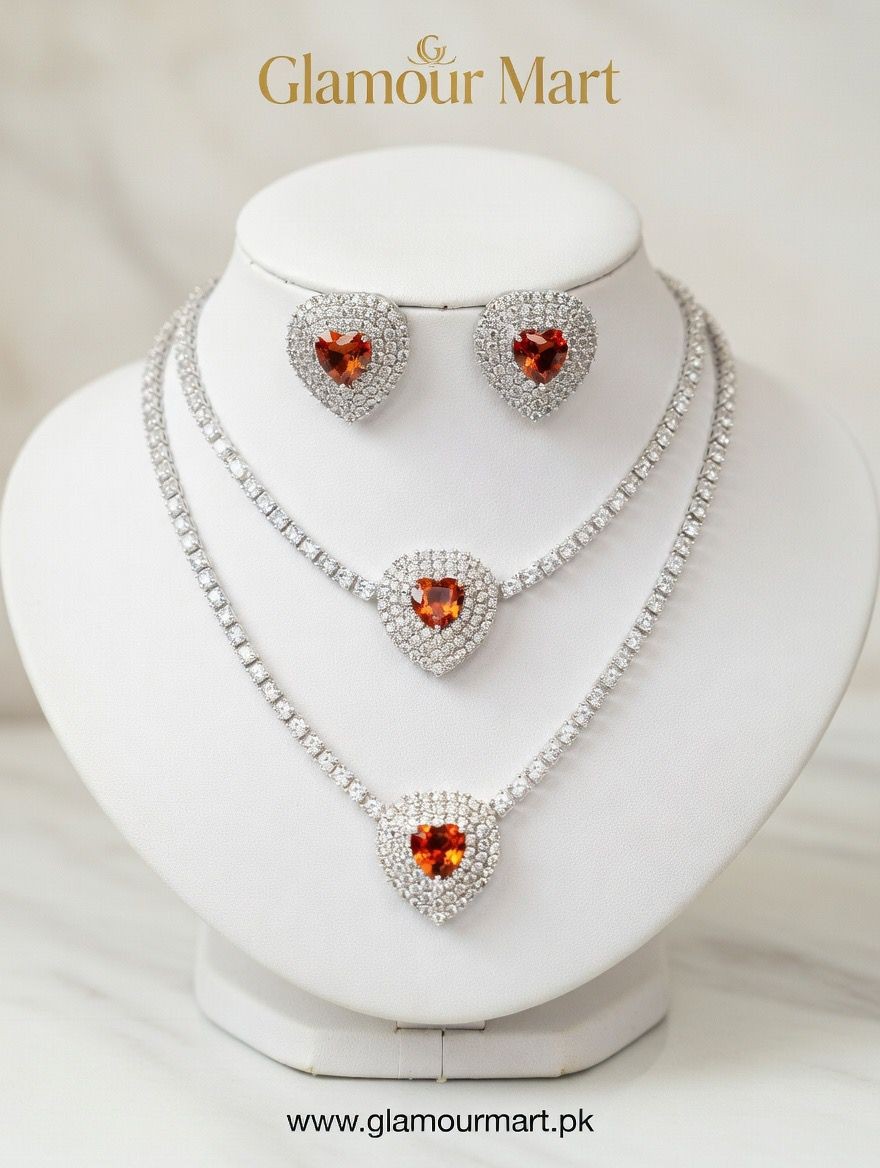Sparkling Heart Necklace and Earring Set