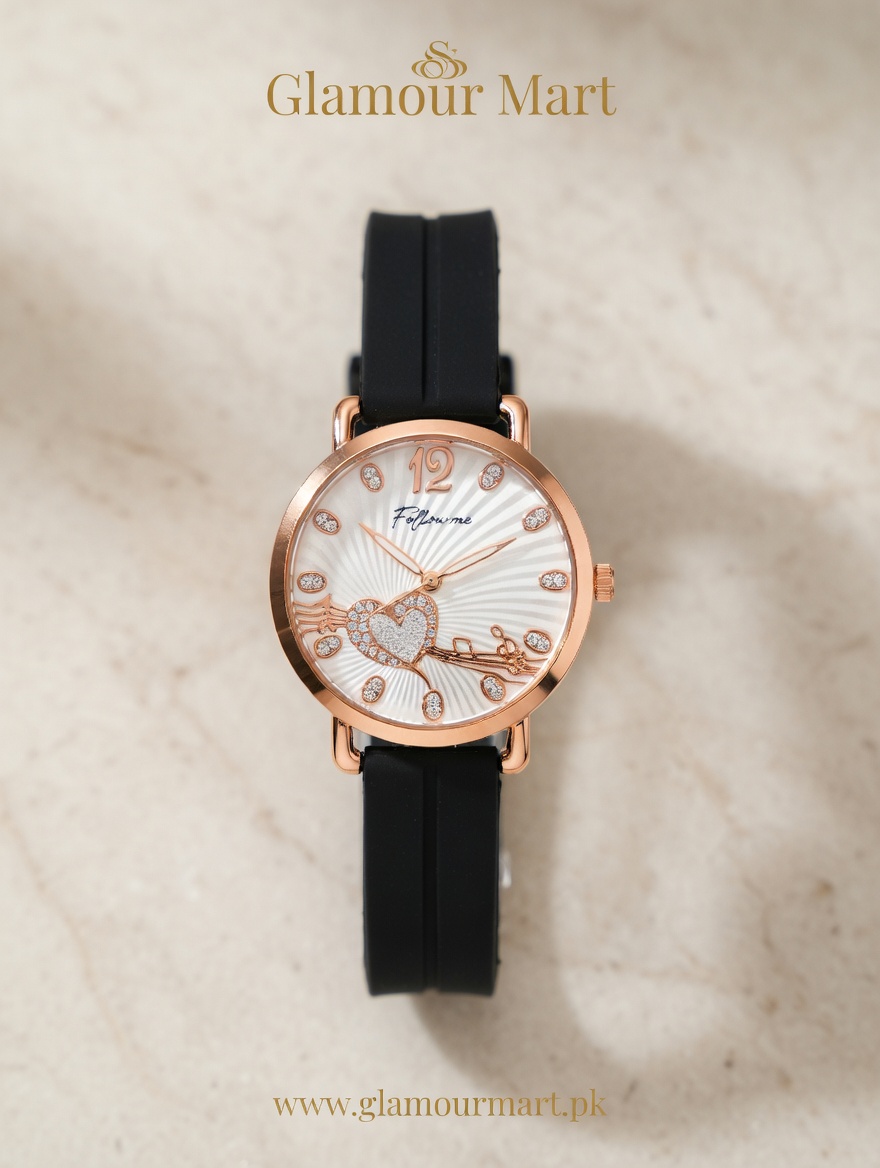 Elegant Heart Dial Watch – Rose Gold Edition