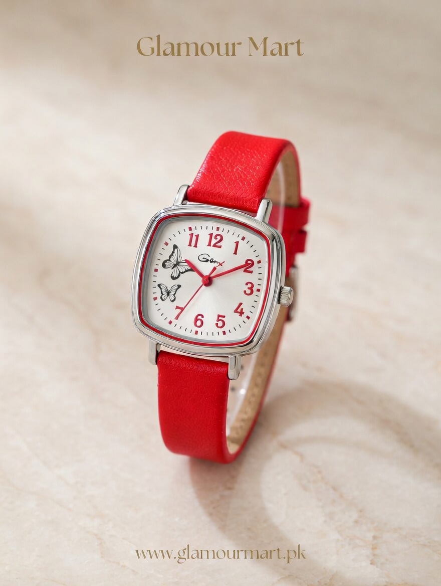Cute Butterfly Dial Watch – Red Strap