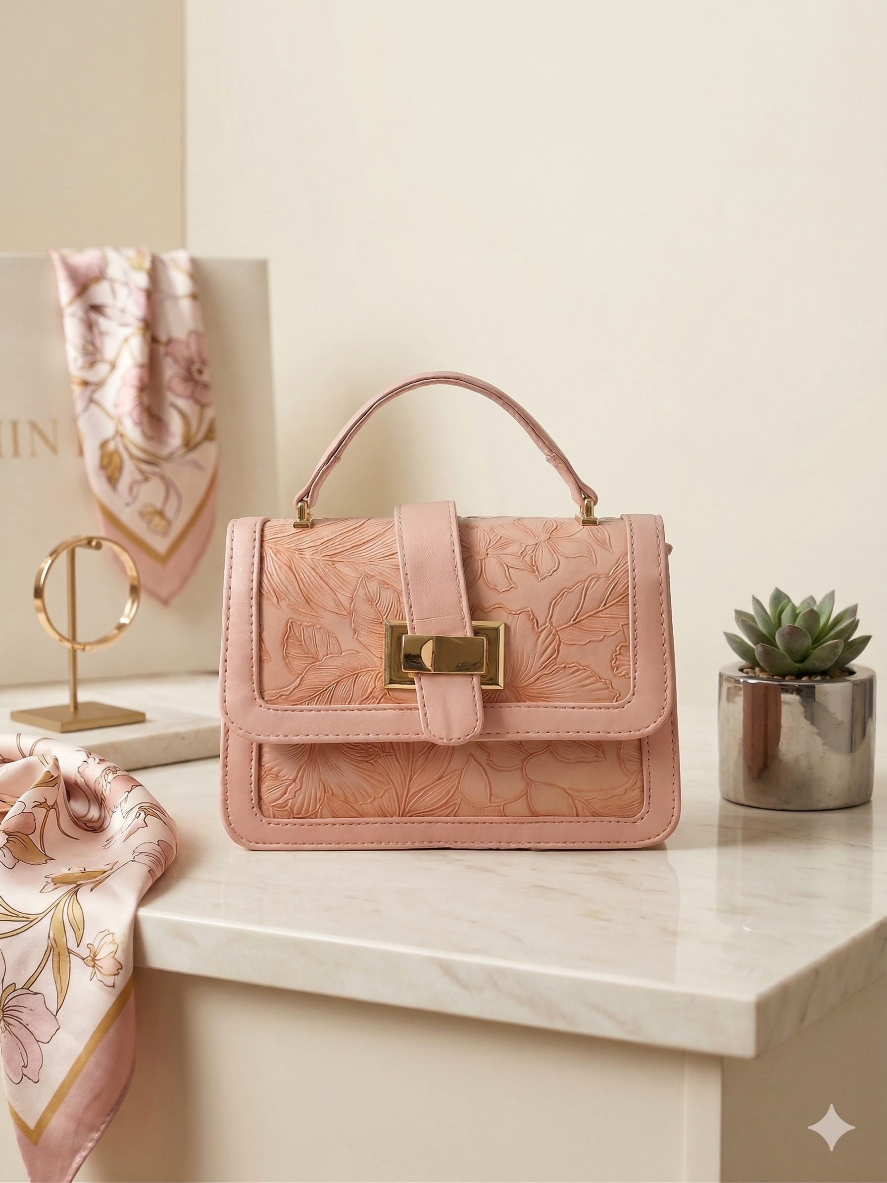 Embossed Floral Shoulder Bag