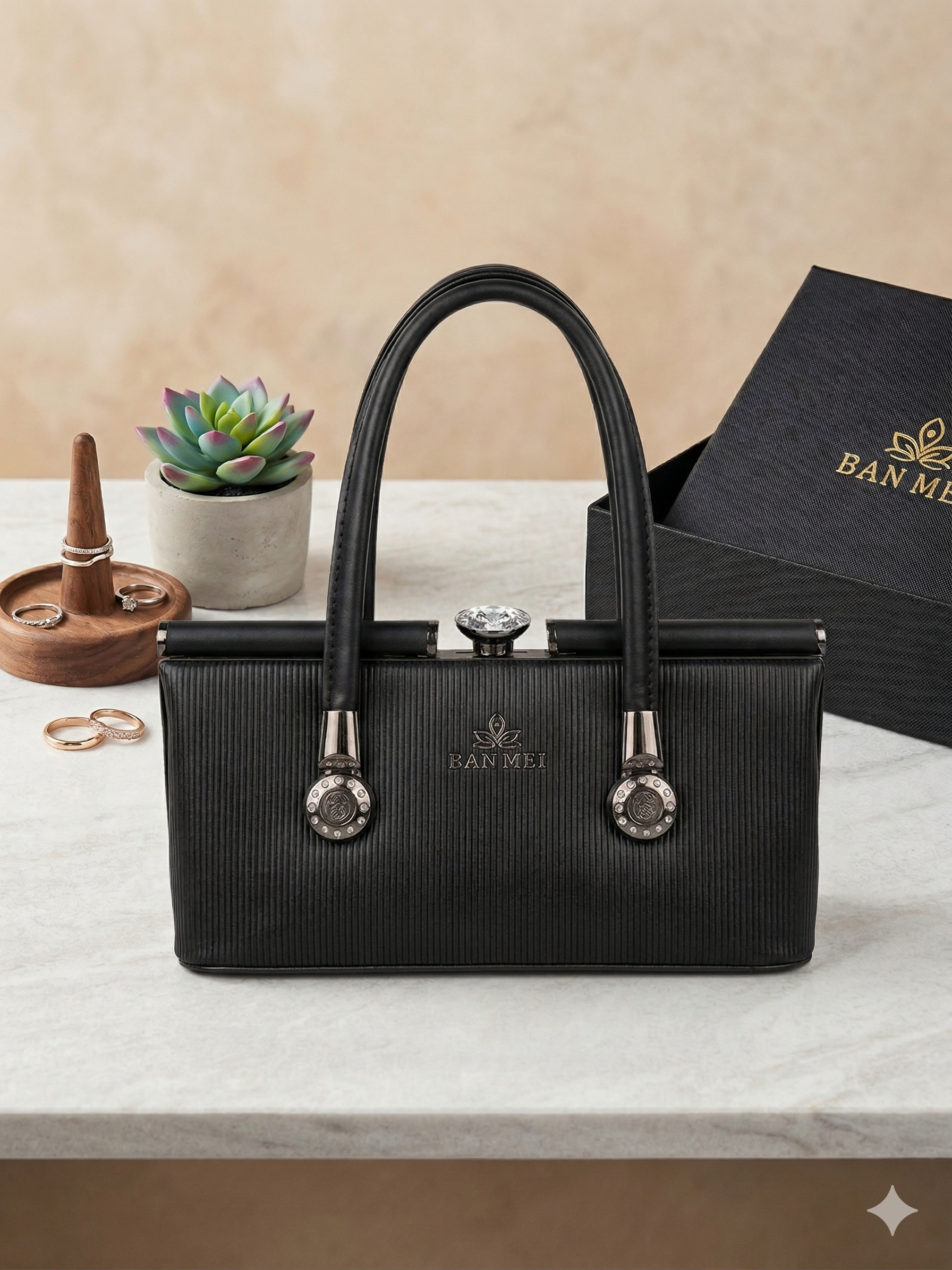 Chic Structured Handbag with Gem Accent