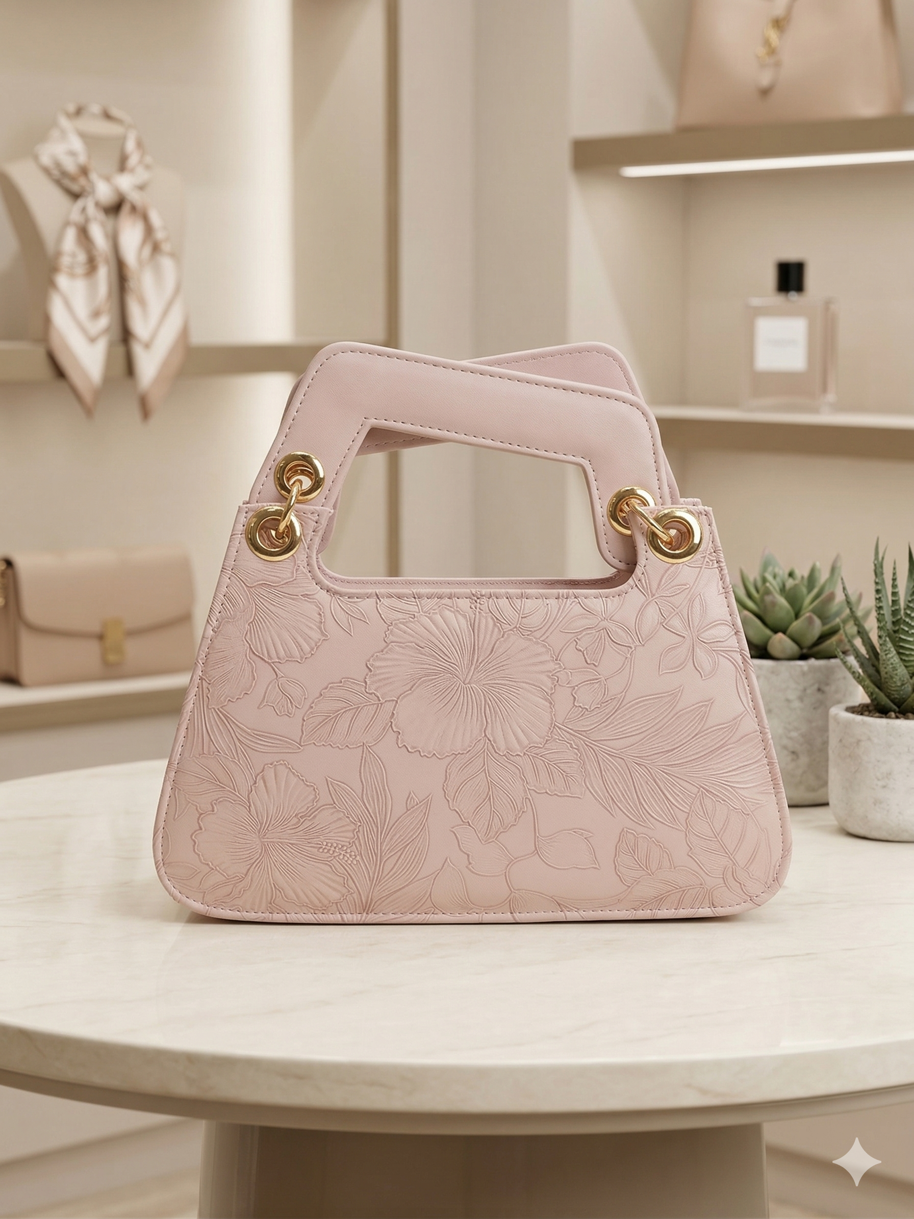 Blush Floral Embossed Top Handle Bag