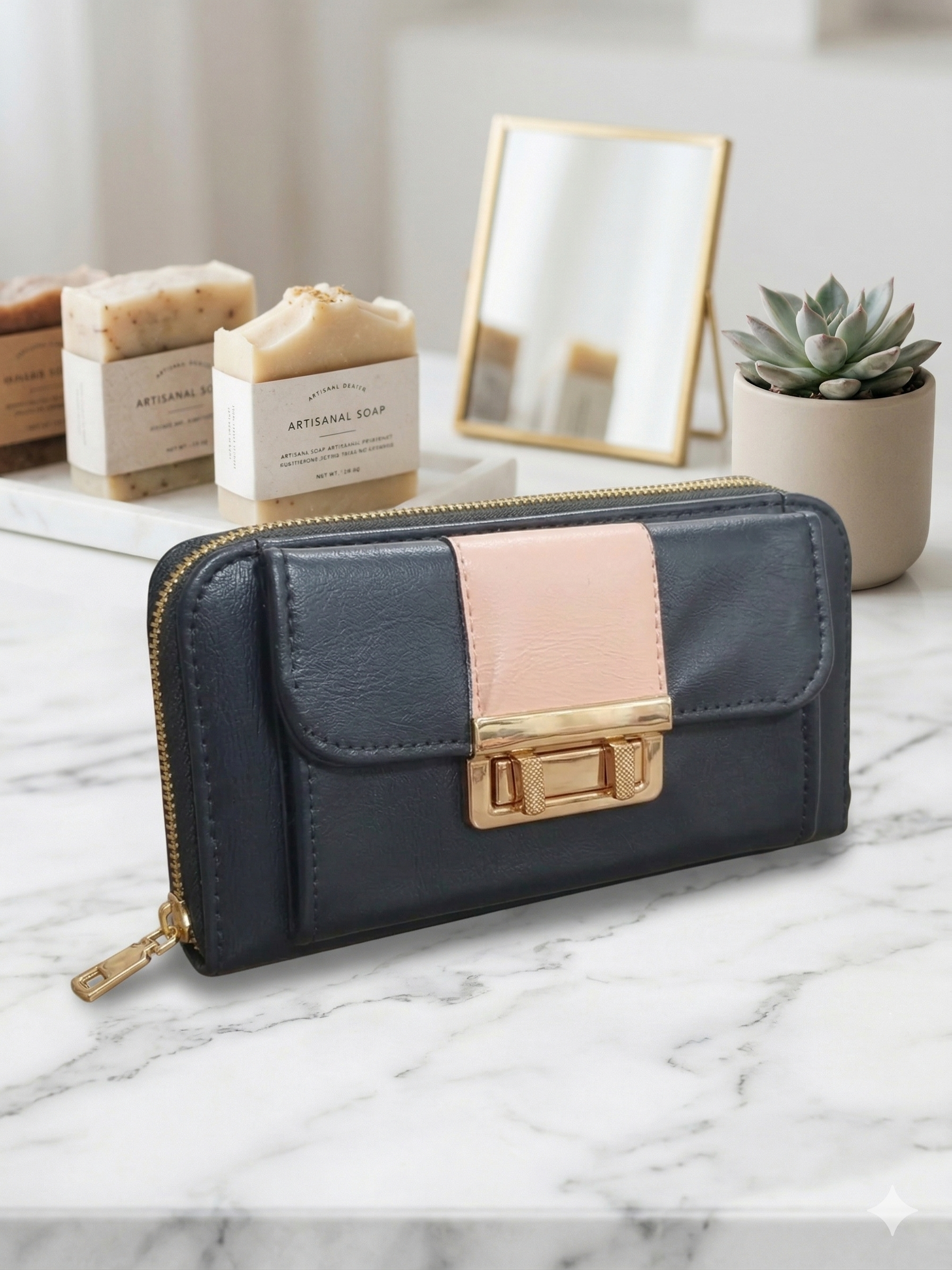 Chic Zip-Around Wallet with Contrast Detail