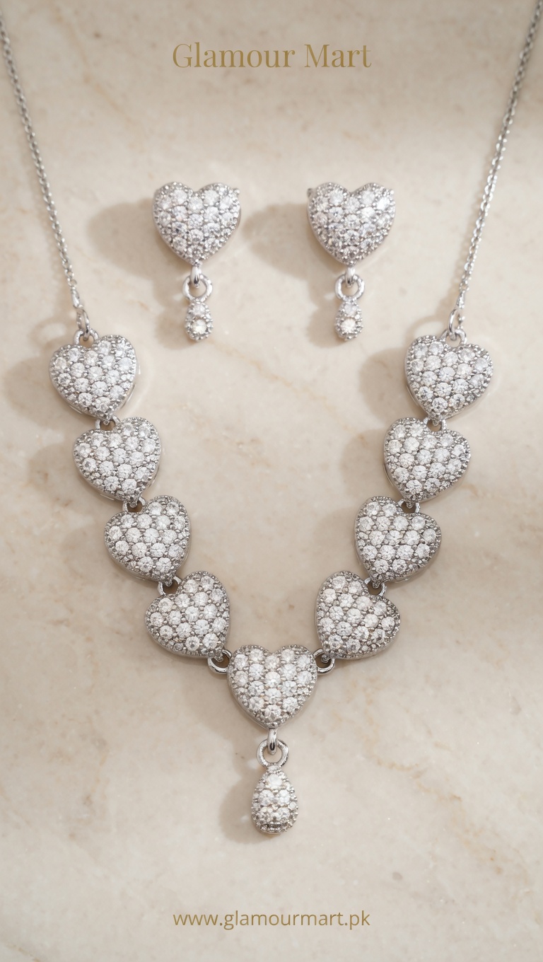 Heart Charm Necklace and Earring Set