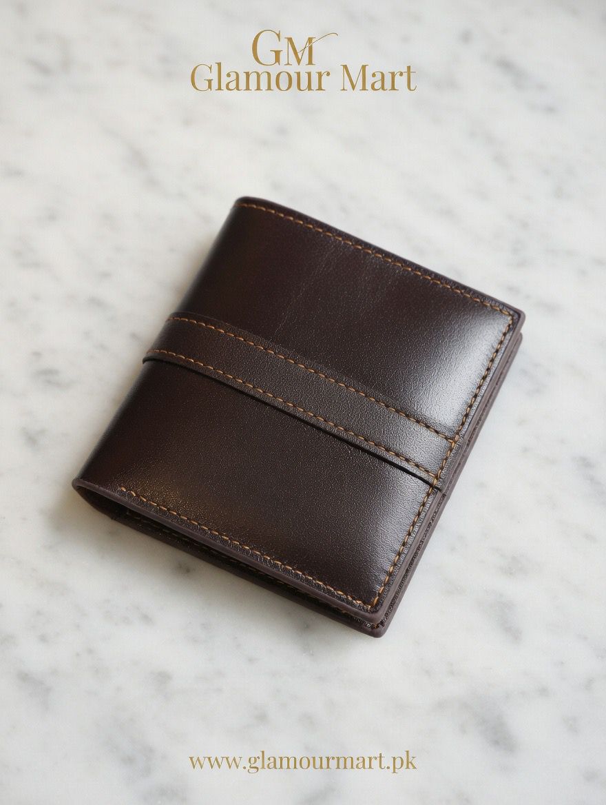 Premium Contrast Strip Leather Wallet