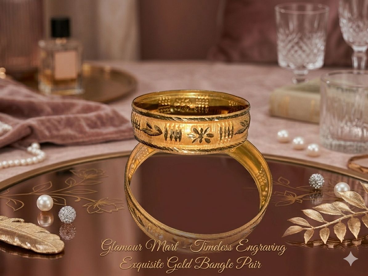 Engraved Gold Classic Bangle Pair