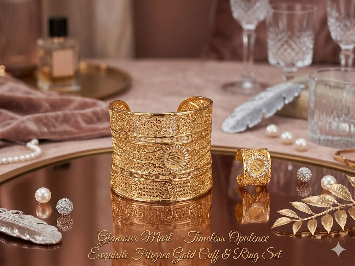 Royal Filigree Gold Cuff & Ring Set