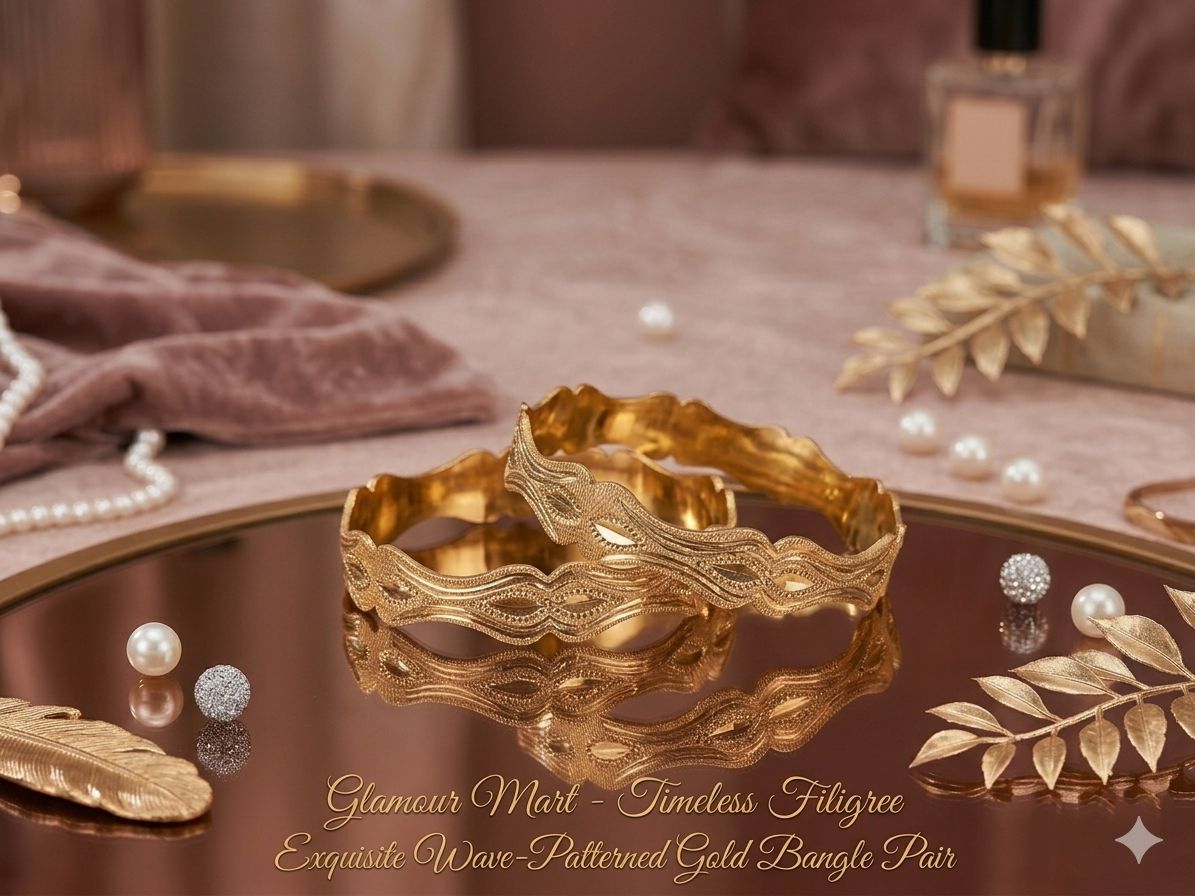 Wave Pattern Gold Bangle Pair