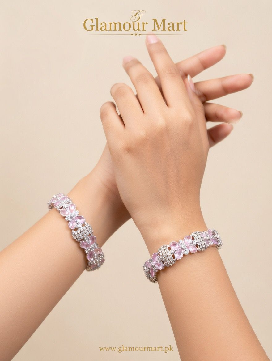 Blush Crystal Floral Bracelet Pair