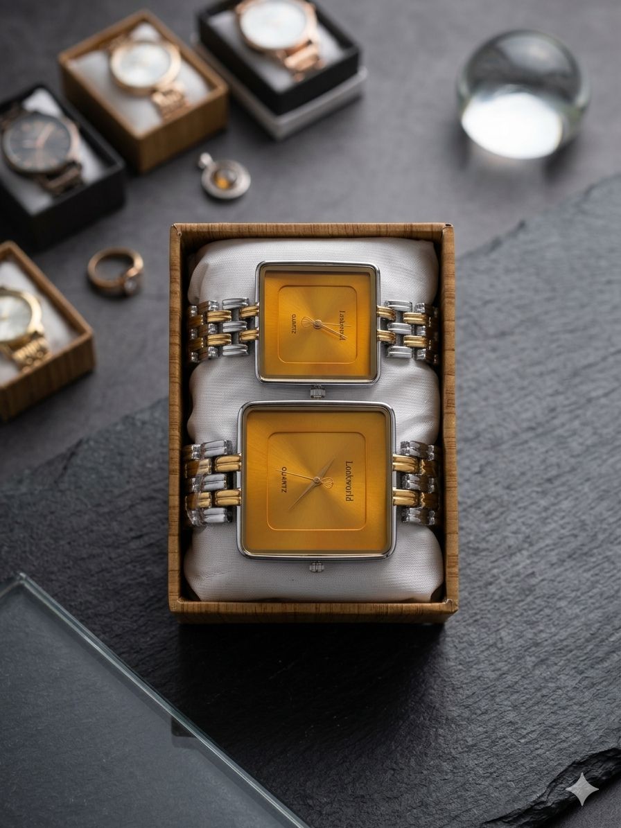 Luxury Couple Square Dial Watch Set – Dual Tone Premium Edition