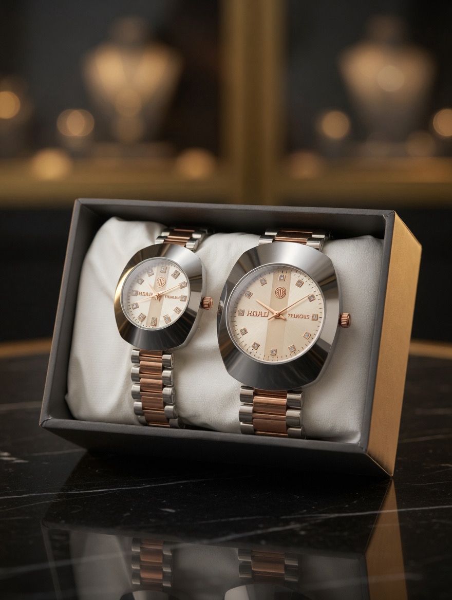 Premium Couple Luxury Watch Set – Silver & Rose Gold Edition