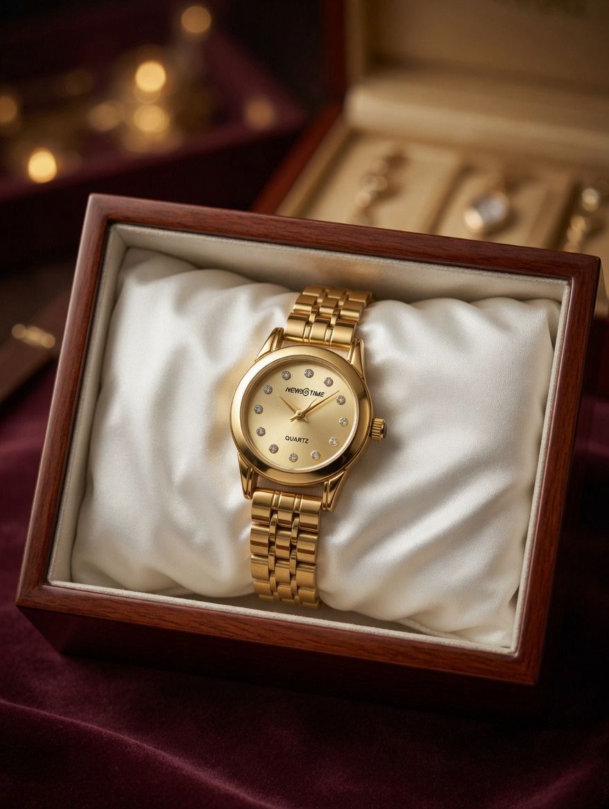 Elegant Gold Crystal Dial Watch – Ladies Premium Edition