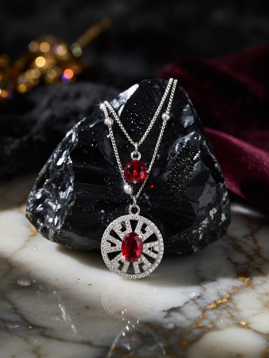 Elegant Ruby Pendant Necklace Set