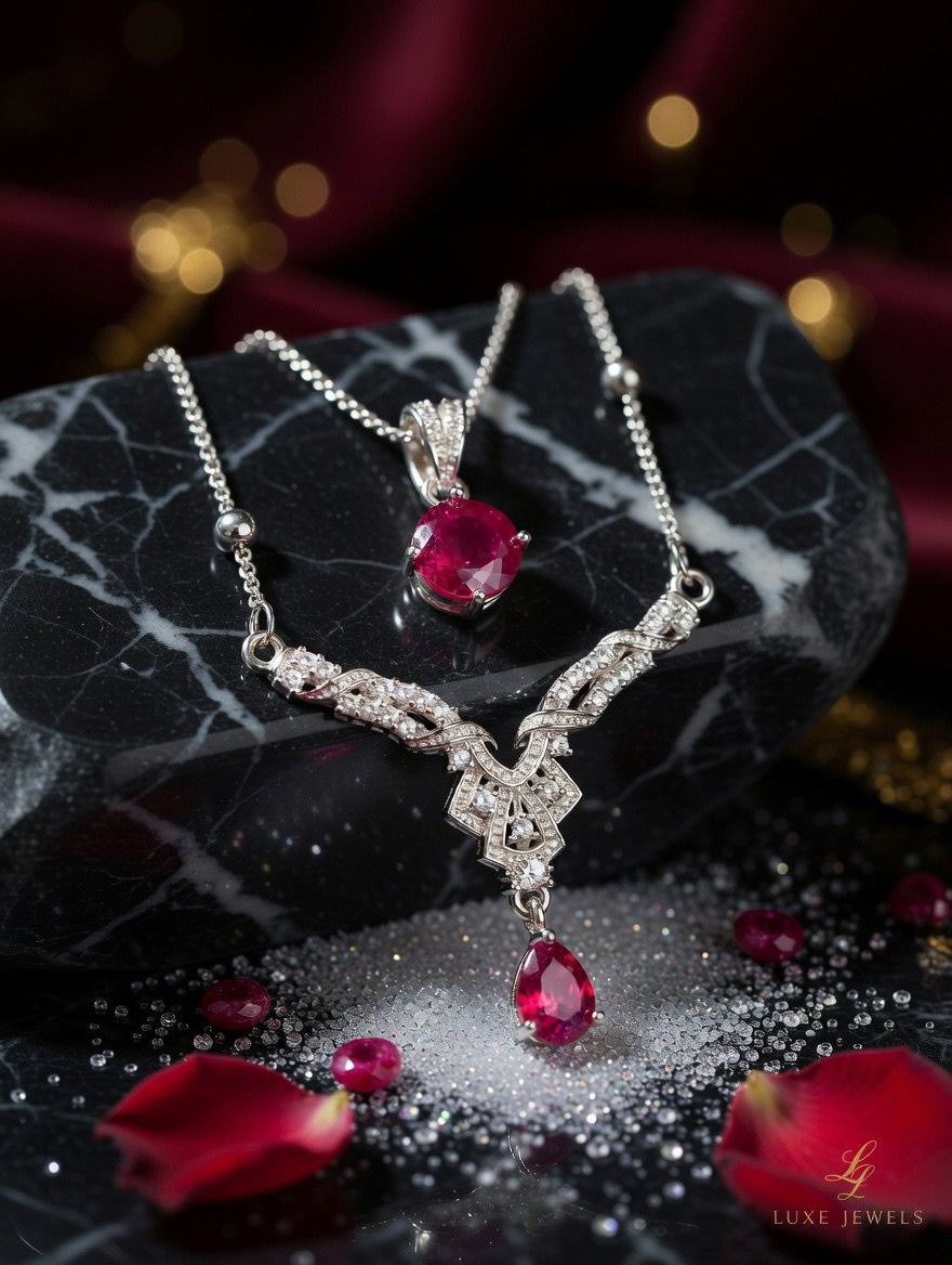 Premium Ruby Stone Necklace Set