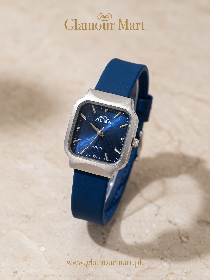 Minimal Square Dial Watch – Navy Blue
