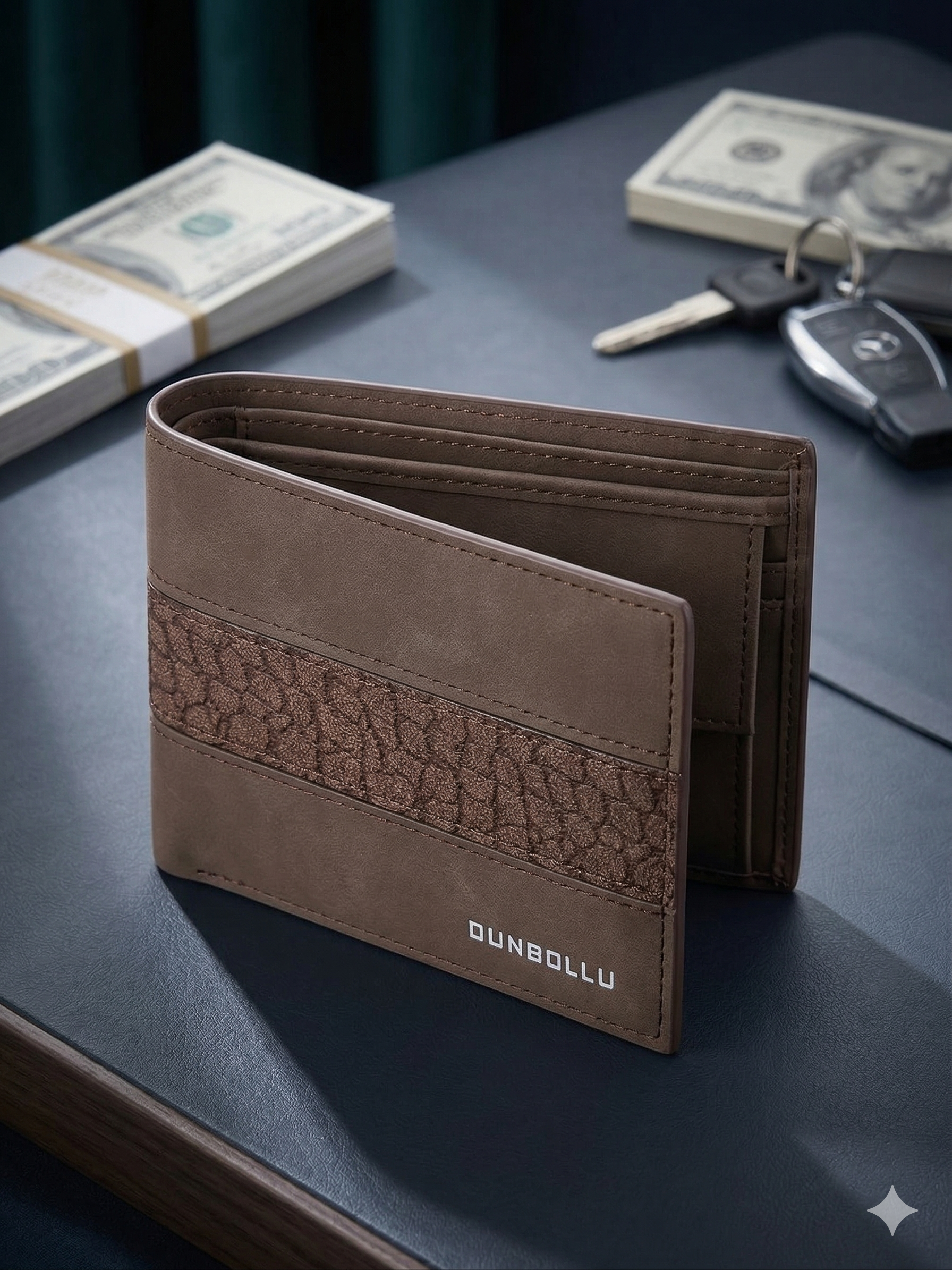Textured Strip Bifold Wallet - Brown