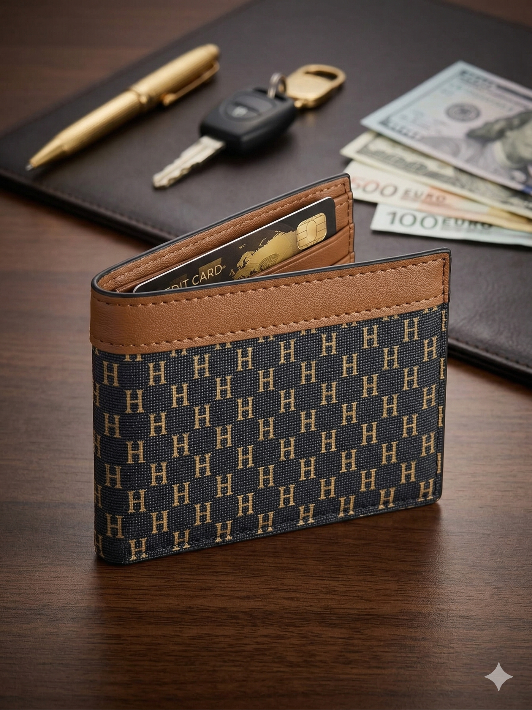 Signature Pattern Card Wallet - Black