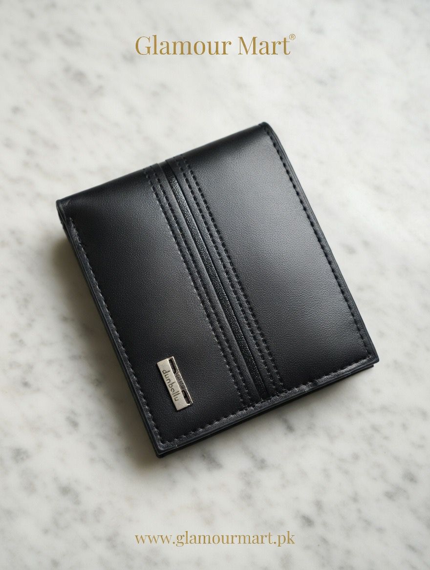 Imported Stripe Detail Leather Wallet - Black