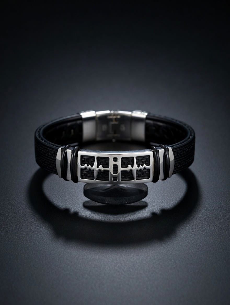 Modern Black Bracelet with Heartbeat Design