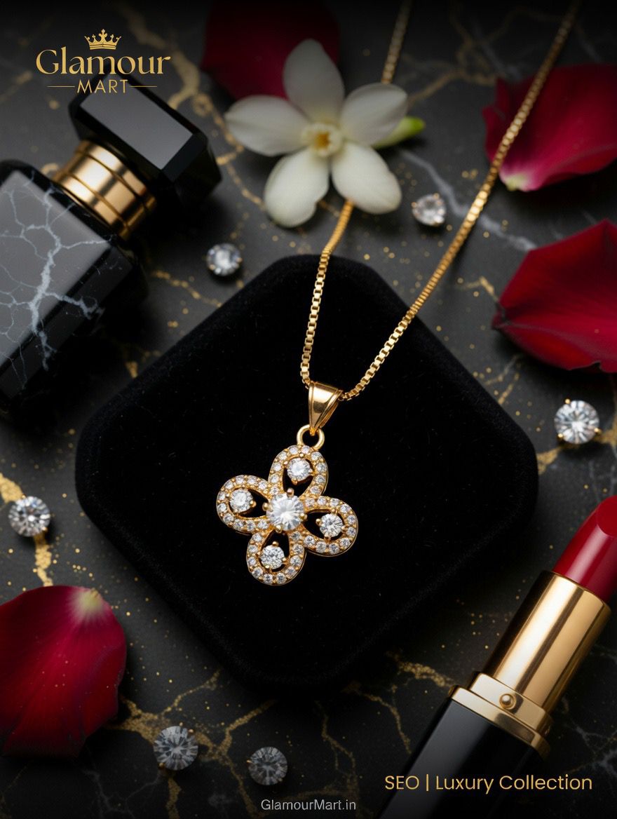Elegant Floral Crystal Gold Pendant Necklace