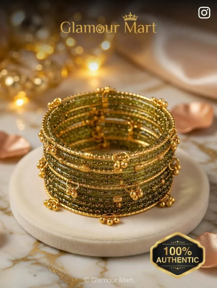 Kashmiri Bridal Bangles Set with Golden Charms